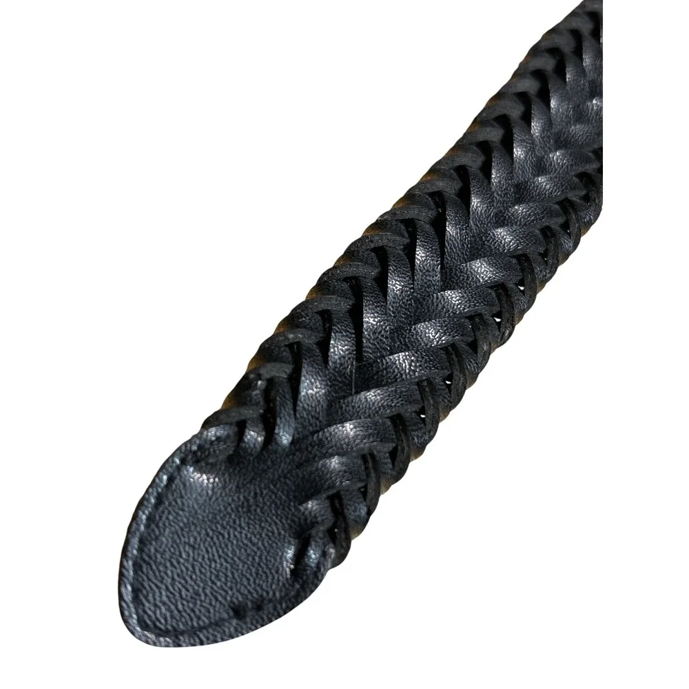 Covered Buckle‎ Braided Leather Belt Black Size 34